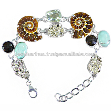 Última Amonita de diseño y multi piedras preciosas 925 pulsera de plata esterlina